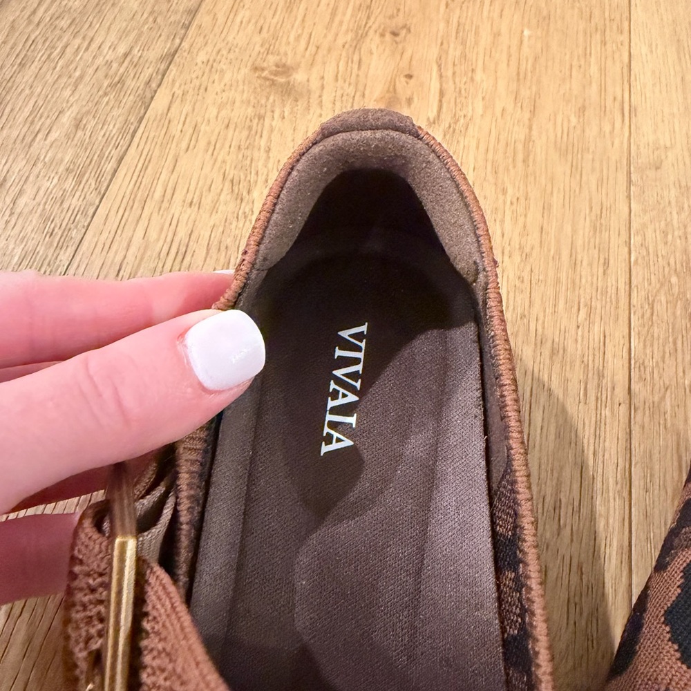 Vivaia Maria Pointed Toe Mary Jane Flats Size 36.5 Brown Leopard Print Size 6 - Picture 5 of 8